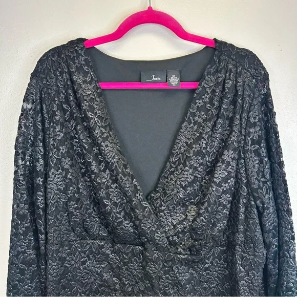 Goth Whimsigoth Witchy Evening Black Lace Vneck Top Dress Event Plus Size Top 3X - Picture 5 of 11